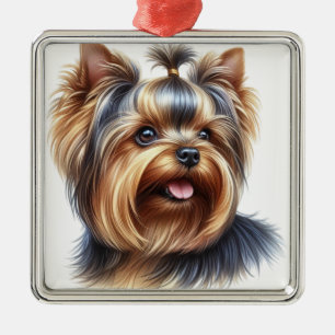 KLEINE WATERVERF YORKSHIRE TERRIER PUPPY DOG METALEN ORNAMENT