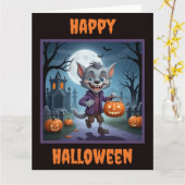 Kleine weerwolf Halloween Kaart (Gele Bloem)