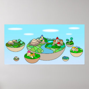Kleine wereld binnen een drijvend eiland. poster