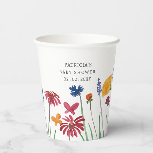 Kleine Wildbloem Baby Meisje Baby shower Papieren Bekers (Achterkant)