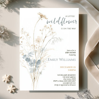 Kleine Wilde Bloem Baby Shower Gedroogde Weide Kaart