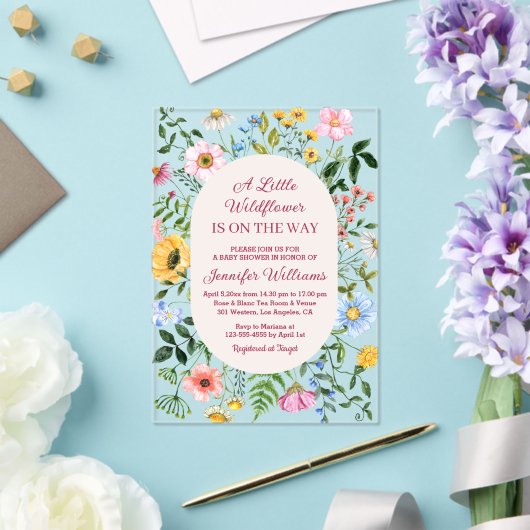 Kleine wilde bloem, bloemenrood script baby shower acryl uitnodigingen (Insitu (Huwelijk))