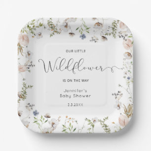 Kleine wilde bloem is onderweg naar baby shower papieren bordje