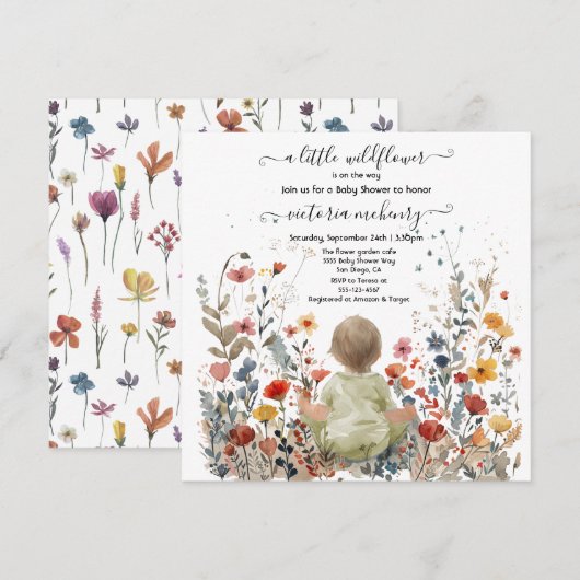 Kleine wilde bloem tuin weide baby shower kaart (Voorkant / Achterkant)