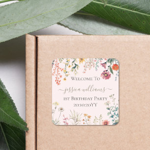 Kleine Wilde Bloem Wordt Eén Leuk Eerste Verjaarda Vierkante Sticker
