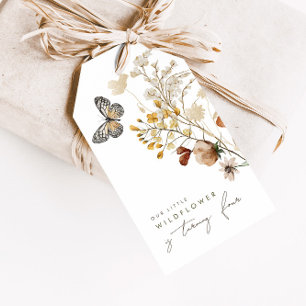 Kleine wilde bloemvlinderbloemenmeiden cadeaulabel