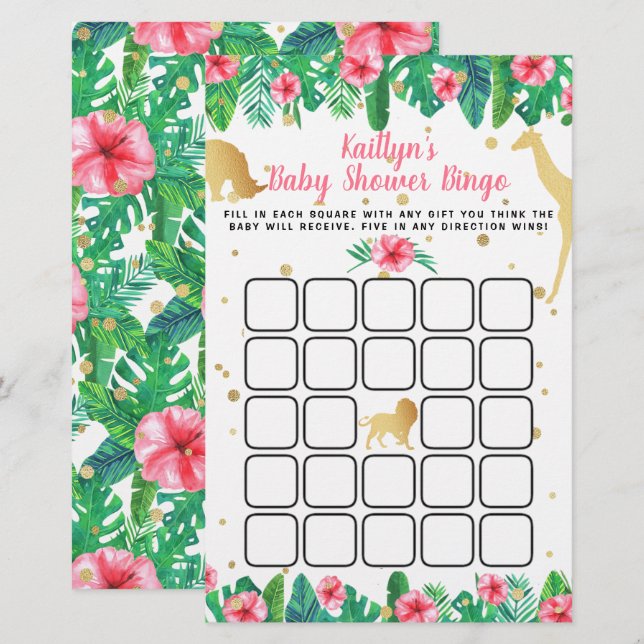 Kleine Wilde op haar weg Baby shower Bingo (Voorkant / Achterkant)