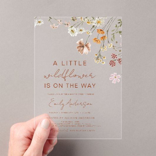 Kleine Wildflower op de weg Baby shower Acryl Uitnodigingen (Insitu (Draagbaar))