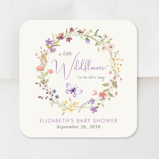 Kleine Wildflower Waterverf Baby Meisje Douche Vierkante Sticker