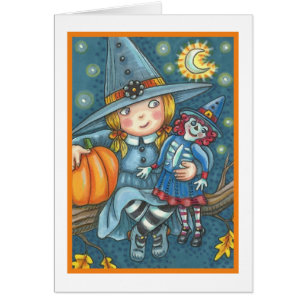 KLEINE WITCH EN DOLL HALLOWEEN WENSKAART leeg