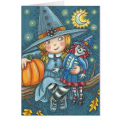 KLEINE WITCH EN DOLL HALLOWEEN WENSKAART leeg (Voorkant)