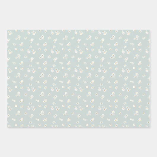 Kleine witte bloemen op blauw - naadloos patroon. inpakpapier vel (Voorkant 3)