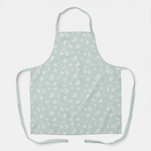 Kleine witte bloemen op blauw - naadloos patroon. schort