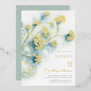 Kleine witte bloemen verjaardag elke leeftijd folie uitnodiging