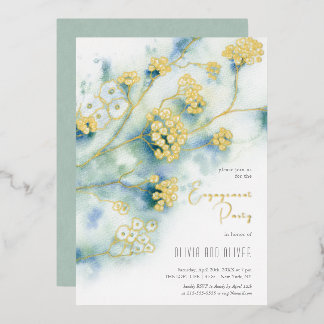 Kleine Witte Bloemen Verlovingsfeest Folie Uitnodiging
