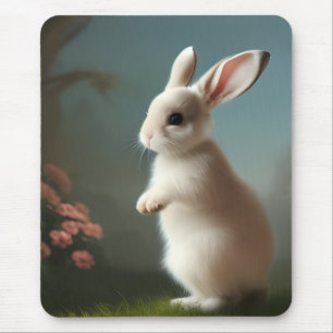 Kleine Witte Bunny en Rozen Muismat