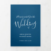 Kleine witte hartscriptie blauw witte bruiloft drieluik programma (Cover)