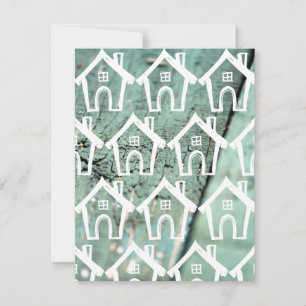 Kleine witte huizen op groen hout Wij verhuisden k Kaart