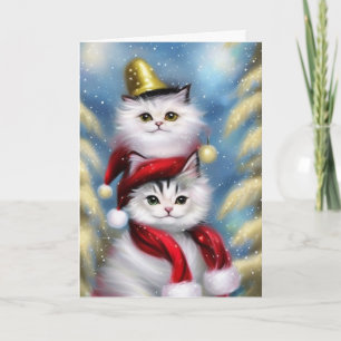 Kleine witte kerstkatjes met een gouden Pet Kaart