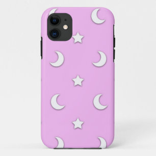 Kleine witte sterren en moons op roze iPhone 11 hoesje