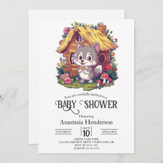 Kleine Wolf Baby shower Digitaal Kaart (Voorkant / Achterkant)