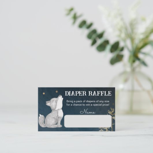 Kleine wolf thema baby shower luier loterij informatiekaartje (Staand voorkant)