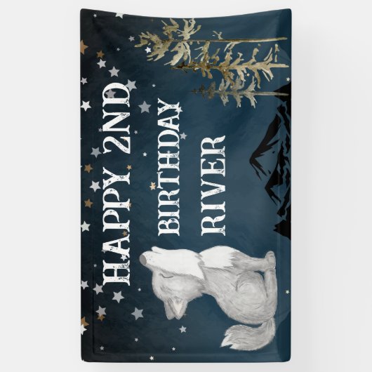 Kleine wolf thema gelukkig verjaardagsfeestje spandoek (Verticaal)