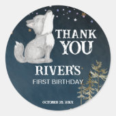 Kleine wolf thema verjaardagsfeestje gunst dank u ronde sticker (Voorkant)