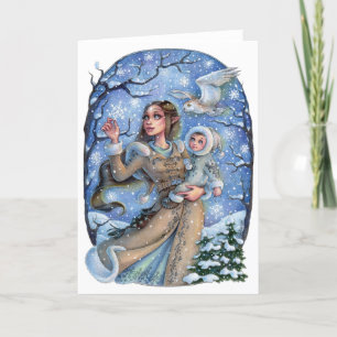 Kleine Wonderen Elven Gevouwen Wenskaart Winter Kaart