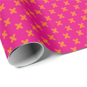 Kleine Xs Oranje op Hot Pink Cadeaupapier