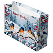 Kleine zangvogels in een besneeuwd kerstlandschap groot cadeauzakje (Voorkant Gekanteld)