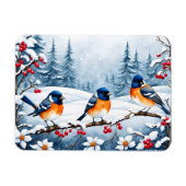 Kleine zangvogels in een besneeuwd kerstlandschap magneet (Horizontaal)