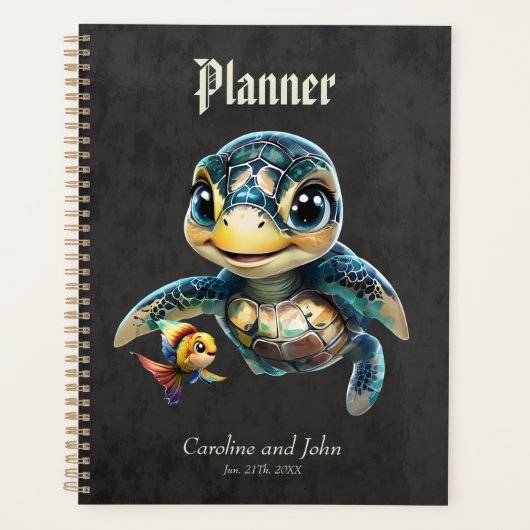 Kleine zee schildpad verkennen met haar vriend. planner (Voorkant)