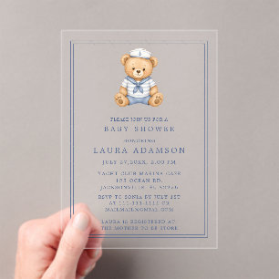 Kleine Zeeman Teddybeer Nautilus Baby Shower Acryl Uitnodigingen
