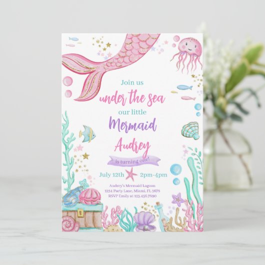 Kleine Zeemeermin 1e Verjaardag Kaart (Staand voorkant)