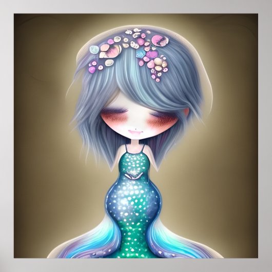 Kleine Zeemeermin blauwgroen bloemen met cadeau Po Poster (Voorkant)