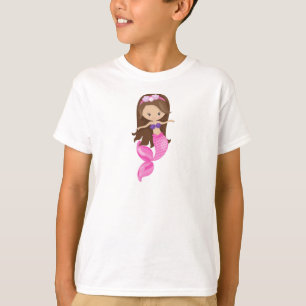 Kleine zeemeermin, Cute Mermaid, Bruin Hair, Shell T-shirt