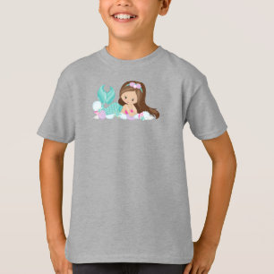Kleine zeemeermin, Cute Mermaid, Shells, Brown Hai T-shirt