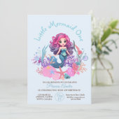 Kleine zeemeermin eerste verjaardagsfeestje kaart (Staand voorkant)