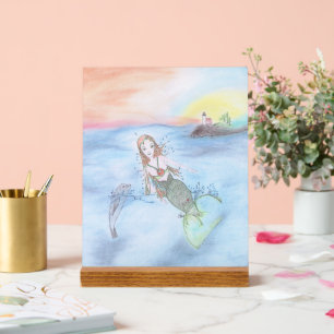 Kleine zeemeermin en vriend voor de kust van Maine Acryl Bord