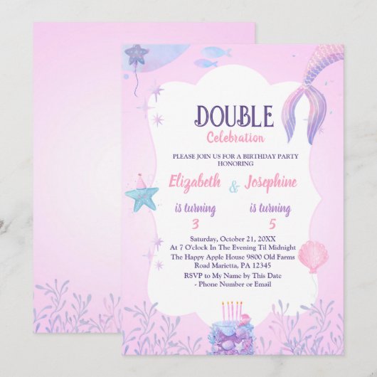 Kleine Zeemeermin kinder Dubbele Verjaardag Kaart (Voorkant / Achterkant)