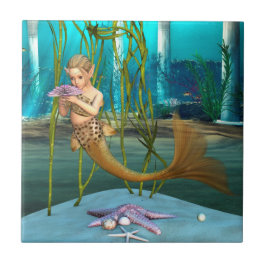 Kleine zeemeermin met Anemone Flower Tegeltje