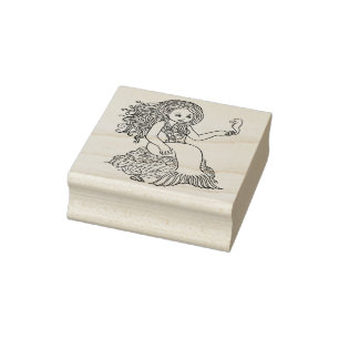 Kleine Zeemeermin met Seahorse Rubber Stamp Rubberstempel