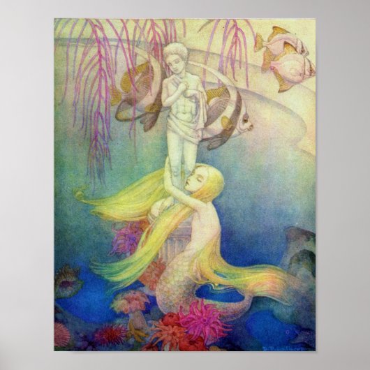 kleine zeemeermin onder het Zee Nursery Art Poster (Voorkant)