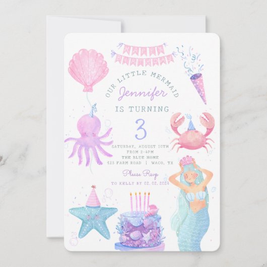 Kleine zeemeermin onder zee Magic Verjaardagsuitno Kaart (Voorkant)