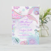 Kleine Zeemeermin Paarse Roze Baby shower Invitati Kaart (Staand voorkant)