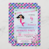 Kleine Zeemeermin Roze Blauwe Verjaardag Uitnodigi Kaart (Voorkant / Achterkant)