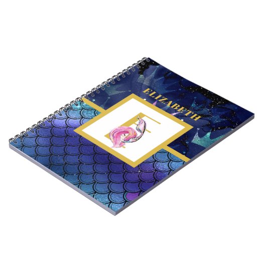 Kleine Zeemeermin Schubben Monogram Meisjes Blauw  Notitieboek (Linkerzijde)