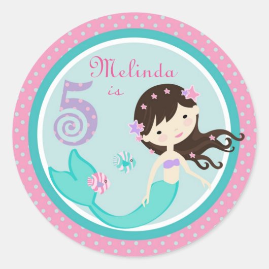 Kleine Zeemeermin Sticker Brunette 5 (Voorkant)