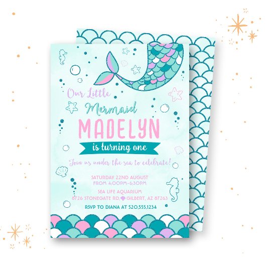 Kleine Zeemeermin Verjaardagsuitnodiging Kaart